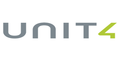 Unit4-logo i grå og grønne farger på lys bakgrunn